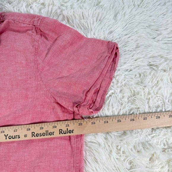 Perry Ellis Mens Washable Linen Blend Short Sleeve Button Down Shirt Pink Large - Picture 7 of 11